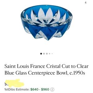 Saint Louis Crystal Blue and Clear Glass Bowl